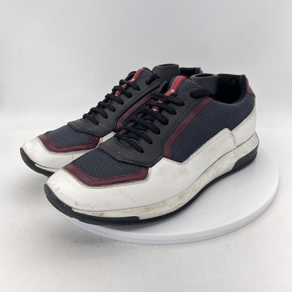 Prada 4E3020 Golf Men Size 7 UK 6 Shoes Black White Dark Brown Leather Trainer - Picture 1 of 16
